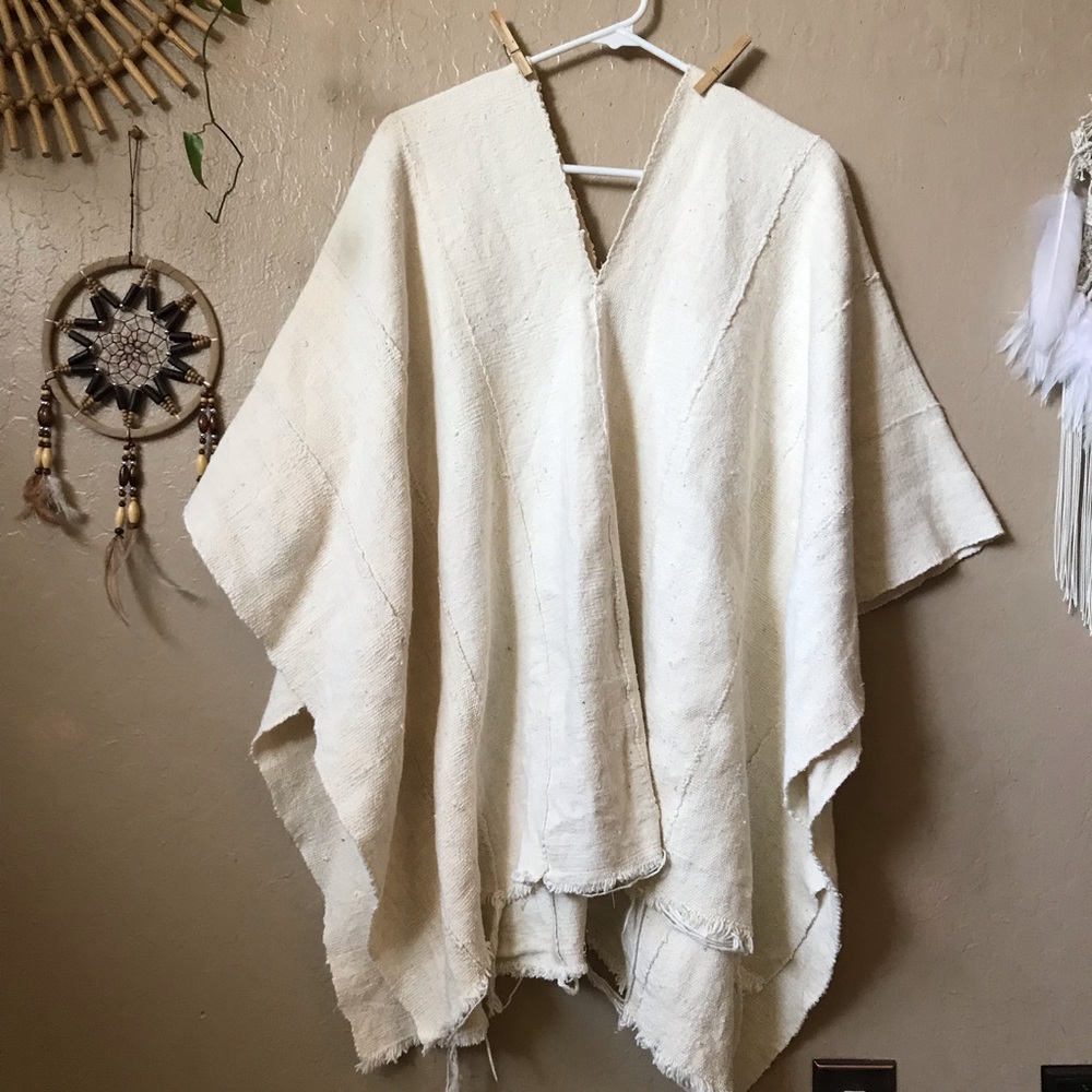 Mira Blackman mudcloth natural white poncho